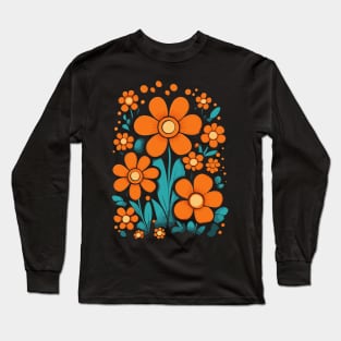 Orange Flower Power Pattern Long Sleeve T-Shirt